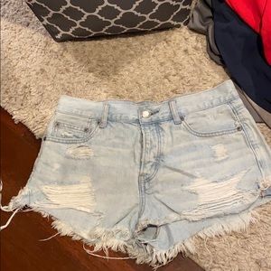 Light wash jean shorts